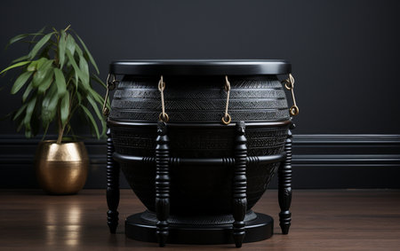 A Black Drum Table Set on a White Backgroundの素材