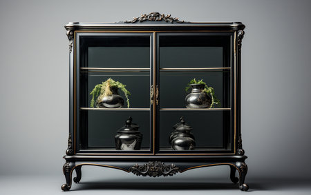 A Black Display Cabinet Against a White Backdropの素材