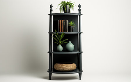 A Black Etagere Placed on a White Surfaceの素材