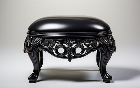A Black Footstool Resting on a White Surfaceの素材