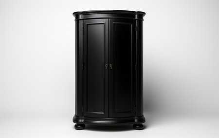 A Black Corner Cabinet Set on a White Backgroundの素材