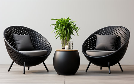 Black Patio Furniture Set Against a White Backgroundの素材