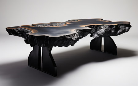 Black Slab Table on a White Backgroundの素材