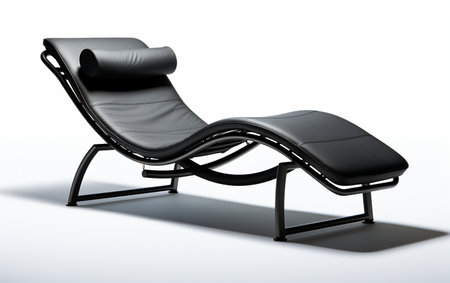 Sleek Black Sunlounger on a White Backgroundの素材