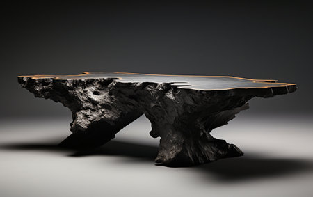 Black Slab Table Set Against a White Backgroundの素材