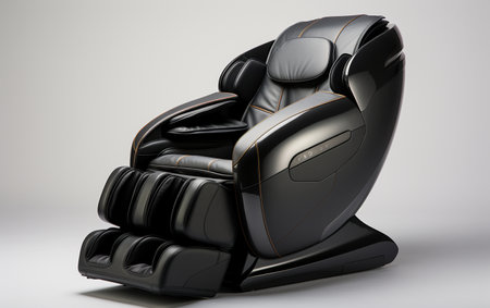 A Black Massage Chair Resting on a White Backgroundの素材