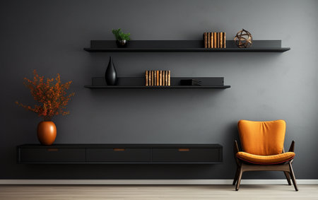 Black Wall Unit on a White Backgroundの素材