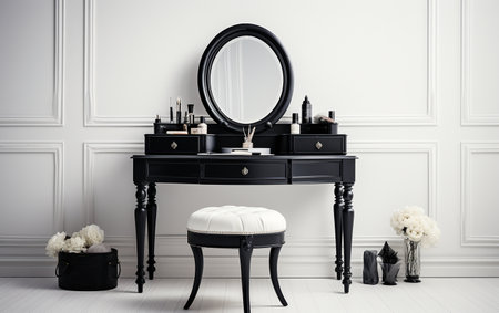 Black Vanity Table Set Against a White Backgroundの素材