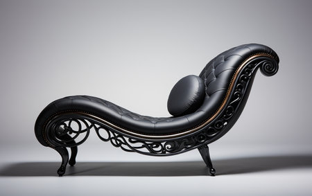 A black chaise lounge on a white background.の素材