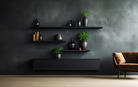 Black Wall Storage on a White Backgroundの素材