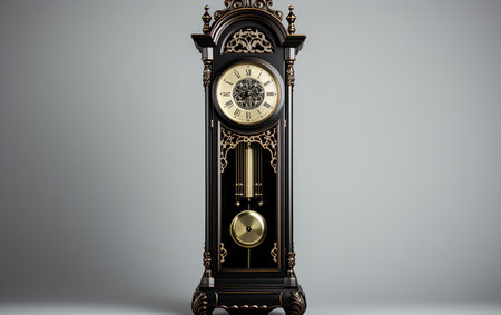 A black grandfather clock on a white background.の素材