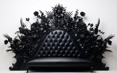 Black headboard against a white background.の素材