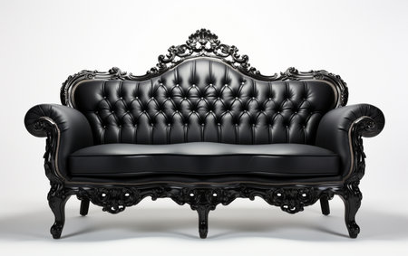 A black loveseat on a white background.の素材