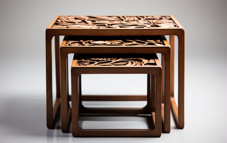 Nesting tables on a white backdrop.の素材