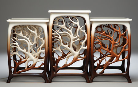 A set of nesting tables against a white background.の素材