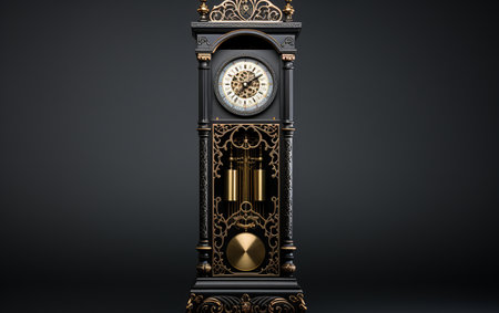 A grandfather clock in black against a white backgroundの素材