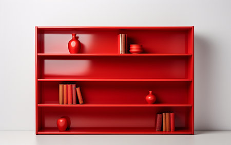 A red bookshelf on a white background.の素材