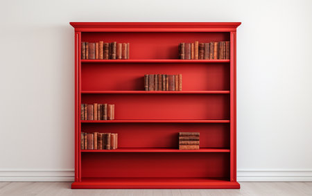 A bookshelf in red against a white background.の素材