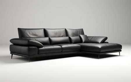 A sectional sofa in black against a white background.の素材
