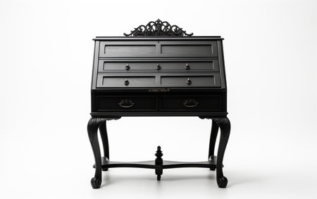 A secretary desk in black against a white background.の素材