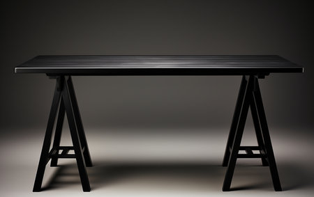 Black trestle bench on white background.の素材