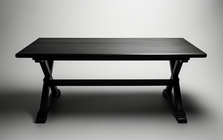 A black trestle table on a white background.の素材