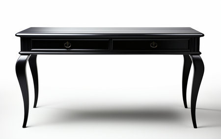 Black writing desk on a white background.の素材