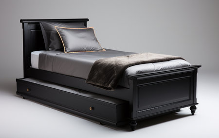 Black trundle bed on a white background.の素材