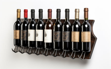 Black wine rack against a white background.の素材