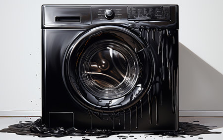 Washing Machine in Black on a White Backdropの素材