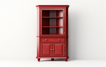 Red Corner Cabinet on a Clean White Backgroundの素材
