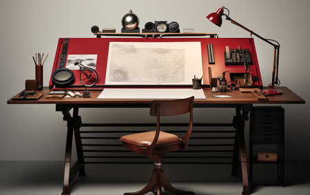 Drafting Table Set against a White Backdropの素材