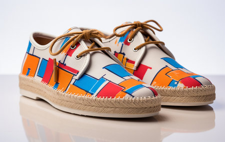 Stylish Man's Espadrilles against a White Backdropの素材