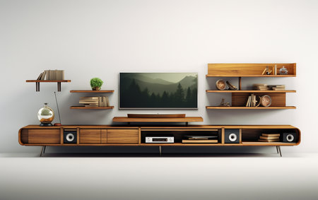 Displaying against white, an entertainment center.の素材