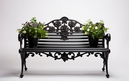 Garden bench in black on a white background.の素材