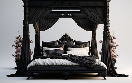 A Four Poster Bed Set on a White Backdropの素材