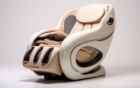 Relaxes in Massaging Chair on White Backgroundの素材