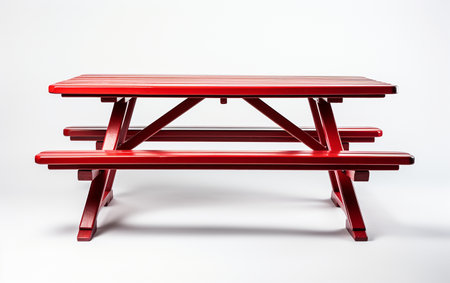 Picnic Table in Red on a White Canvasの素材