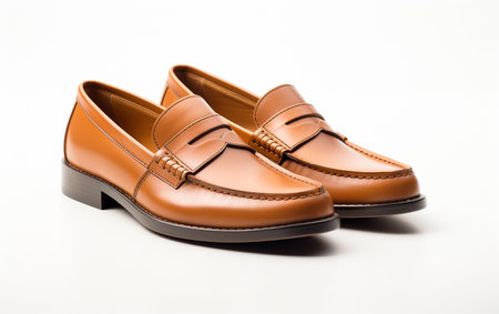 A Man's Penny Loafers on an Elegant White Surfaceの素材