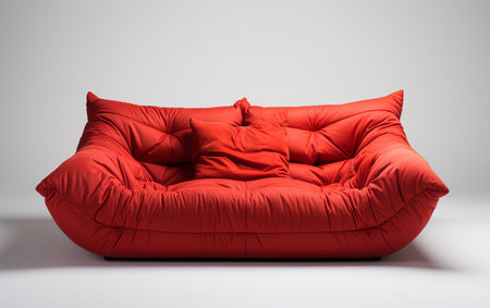 Red Futon Placed on White Backgroundの素材