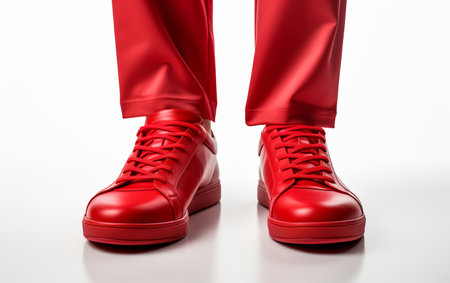 Man in Red Jogger Shoes on White Backgroundの素材