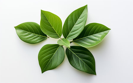 Camellia leaf on a white backdropの素材