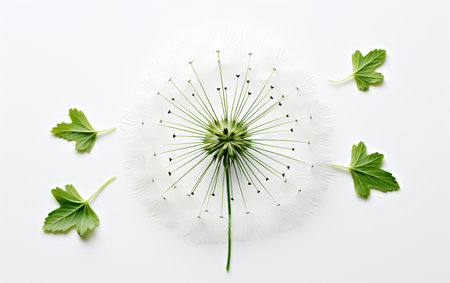 Dandelion leaf against white backdropの素材