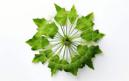 Dandelion leaf against white backdropの素材