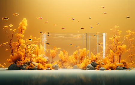 Yellow background highlights aquarium lights.の素材