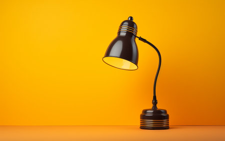 Desk light placed on a vibrant yellow background.の素材