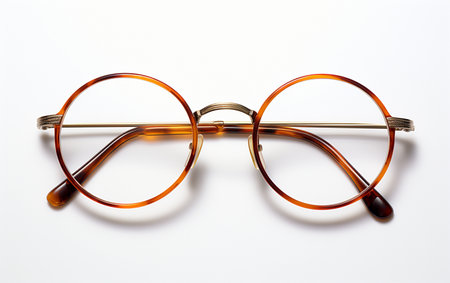 Glasses placed on a blank white surface.の素材