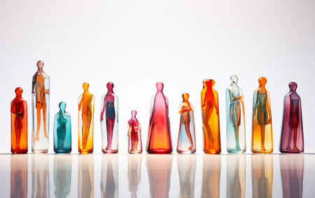 Glass figurines on a plain white surfaceの素材