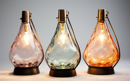Glass lamp bases set against whiteの素材