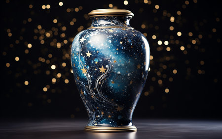 Celestial Galaxy Urn Resting on White Backgroundの素材